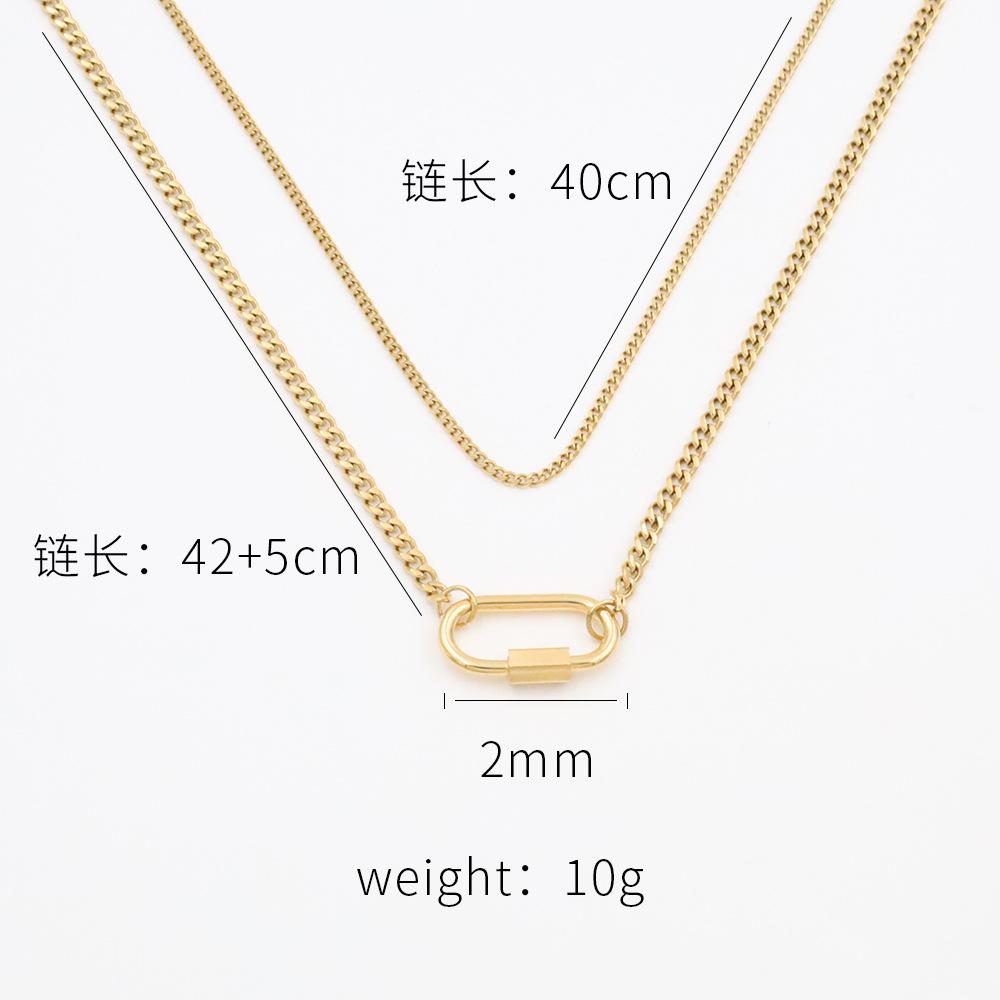 Accessories Light Luxury 18K Titanium Steel Clavicle Chain Female Geometric Oval Buckle Double Layer Stacked Necklace