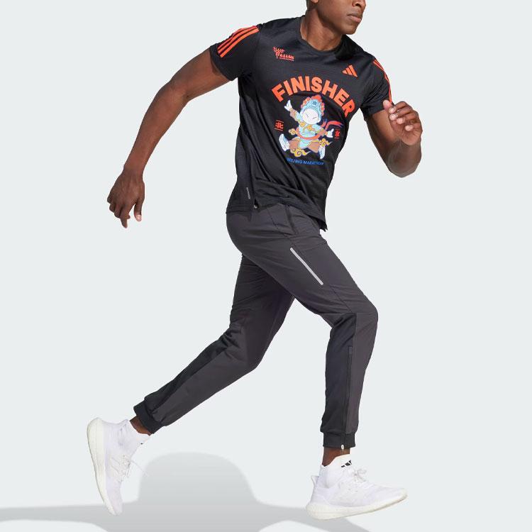 Adidas Beijing Marathon Finisher Tee Cartoon Letter Print Quick-Dry Running Short Sleeve T-Shirt Men Tops Black IT2546