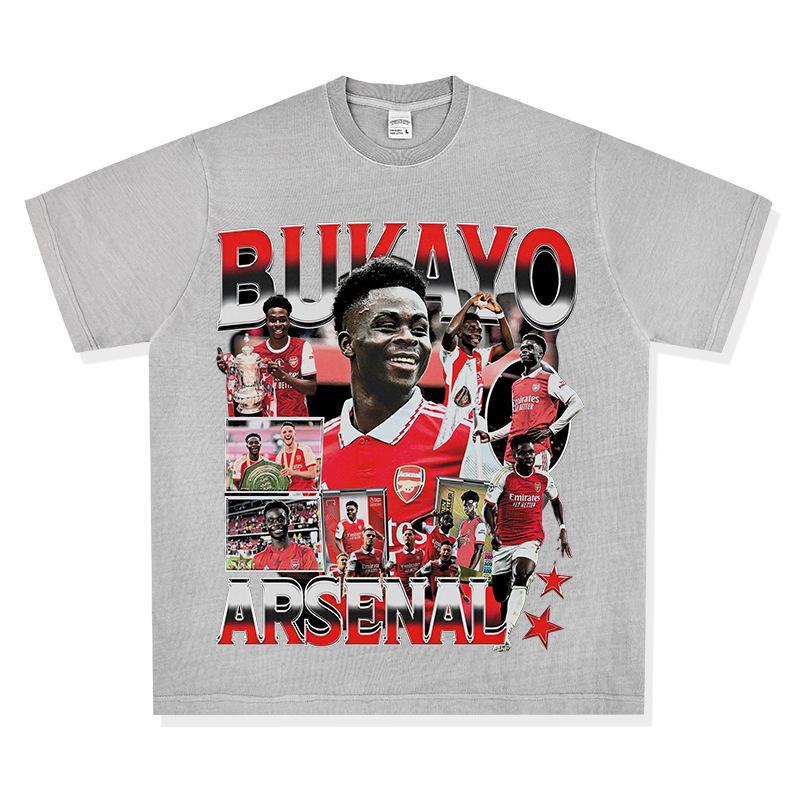 Hooded Sweater Abukayosak T-Shirt Heavy Vintage Bukayo Crew Neck Saka Print Short Sleeve