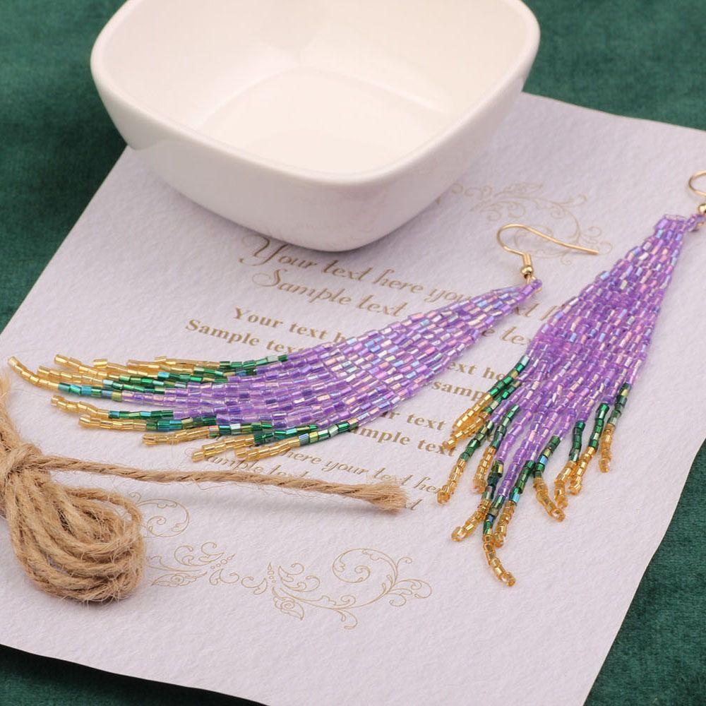 Native Style Beaded Tassel Earrings Bohemian Tiny Beads Jewelry Beach Dangle Drop Earrings  Summer