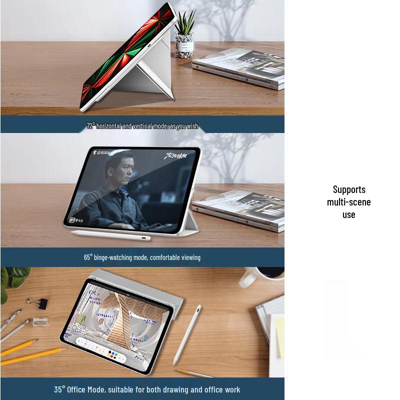 iPad 2024 Pro 11-inch Air 4/5 Magnetic Protective Case with Vertical/Horizontal Stand and Adjustable Pen Slot
