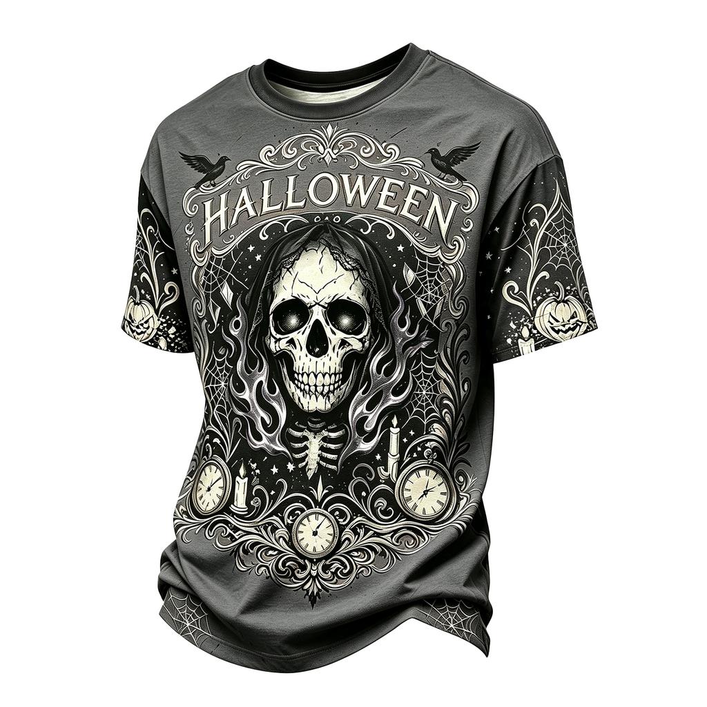 Men's Casual Short Sleeve Neck T-Shirt with Halloween Print Lightweight Breathable