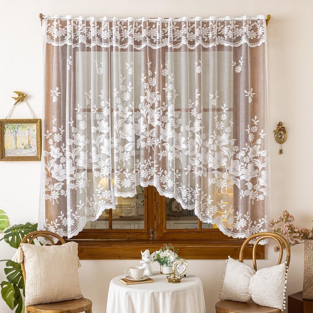 Privacy Lace Curtain Flower Embroidered Half Curtain Romantic Embroidered Curtain Kitchen Window