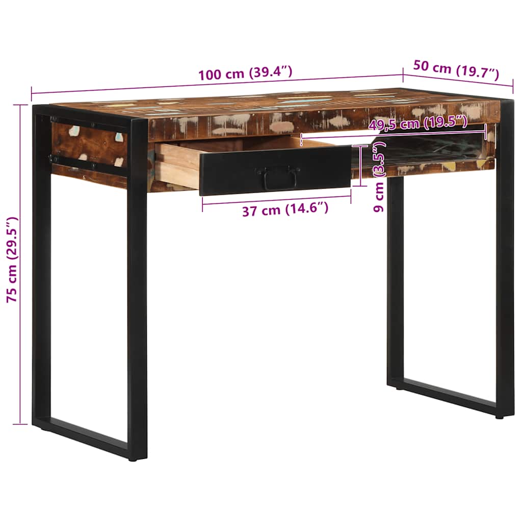 Multi Color Desk 100 x 50 x 75 cm Solid Reclaimed Wood