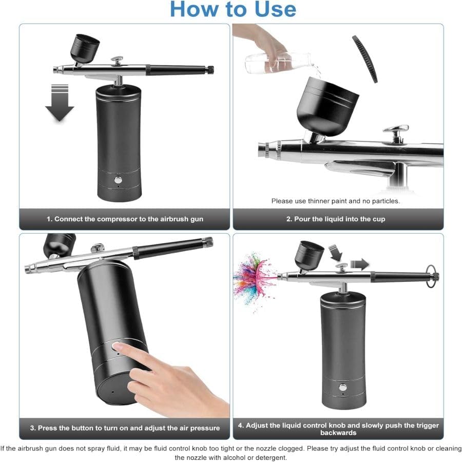 Aepto Airbrush for Nails Cordless Portable Airbrush Kit with Compressor 2 Levels 36 Psi High Pressure Rechargeable Air Brush Machine with 0.3mm