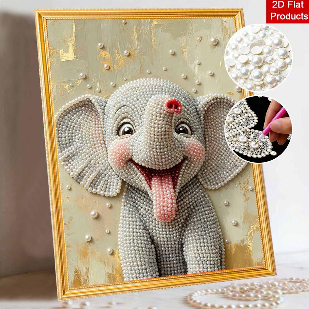 Sparkling Framed Pearl Painting Kit DIY with Cute Baby Elephant 3D Bead Art Canvas Ready To Display Home Wall Decor Gift Set for Crafting