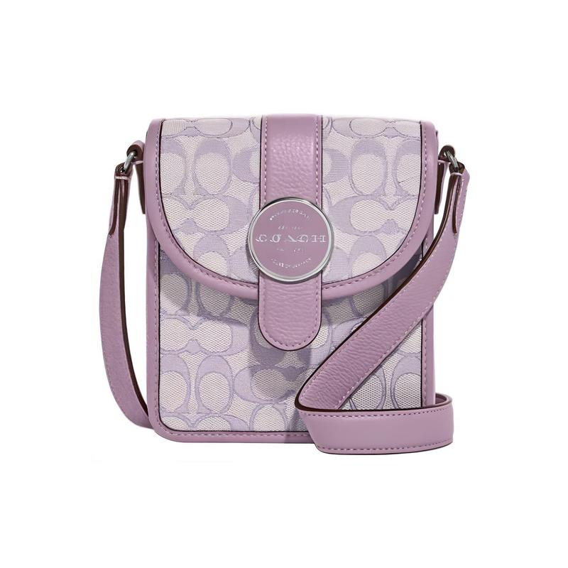

COACH Lonnie 15 classic old flower all over print fabric and cow leather small square bag shoulder crossbody bag small size women s lilac purple фіолетовий