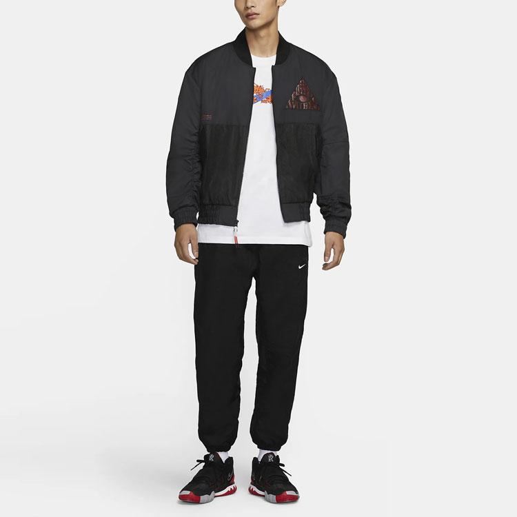 Nike Kyrie Basketball Sports Mesh Panel Print Woven Bomber Jacket Cotton Outerwear Men Jacket Black CK6671-010