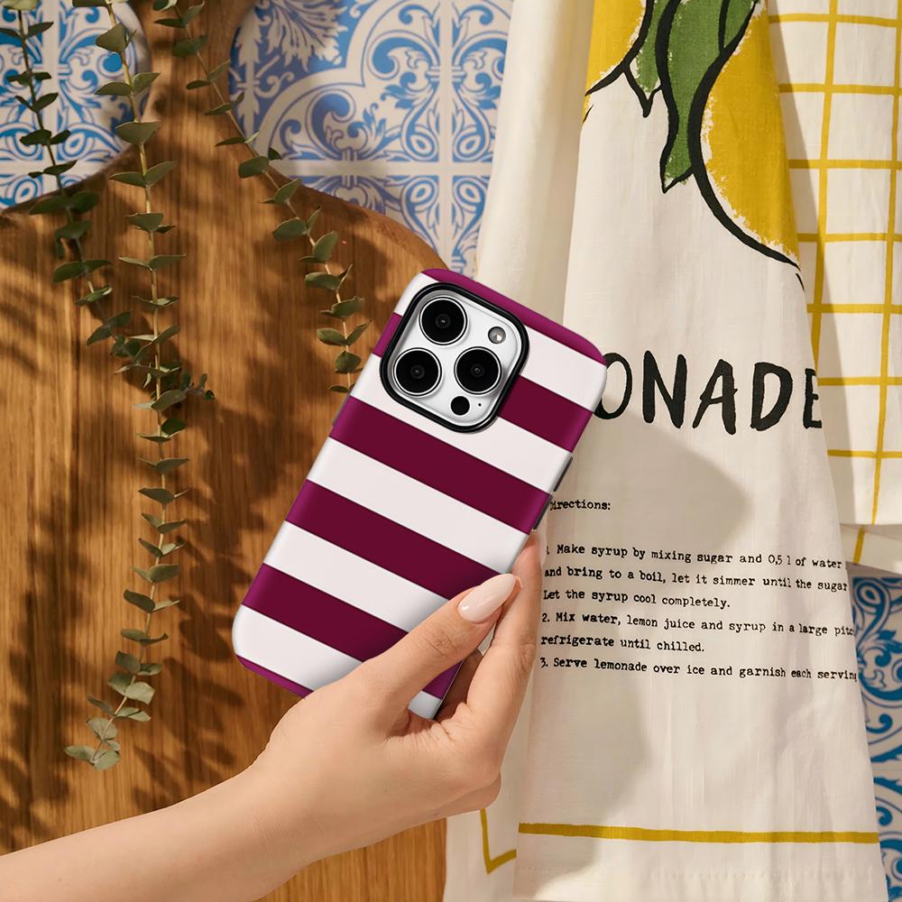 Burgundy White Stripe Phone Case for IPhone 16 15 14 13 12 11 X XS XR XSMAX 7 8 Pro Max Plus Double-layer Back Cover