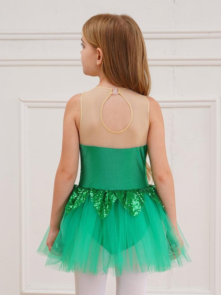 Girls Carnival Halloween Christmas Party Elf Cosplay Costume Sleeveless Princess Dress Tutu Tulle Skirt