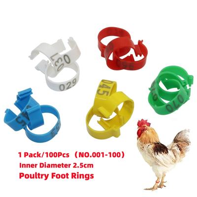 1Pack/100Pcs Inner Diameter 2.5cm Poultry Clip-type Foot Ring NO.001-100 Chicken Duck Goose Pigeon Label Buckle Poultry Supplies