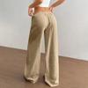 Women’s Wide Leg Drawstring Waist Casual Loose Fit Long Pants with Pockets Lightweight Straight Leg Trousers for Daily Wear