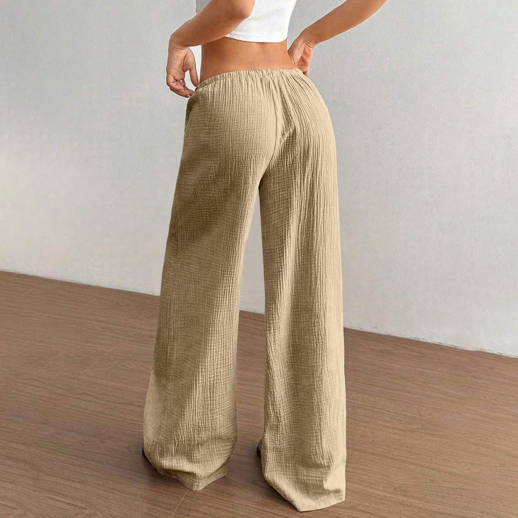Women’s Wide Leg Drawstring Waist Casual Loose Fit Long Pants with Pockets Lightweight Straight Leg Trousers for Daily Wear