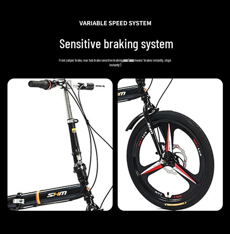 20-inch Variable Speed Folding Mountain Bike with Double Disc Brakes for Adults