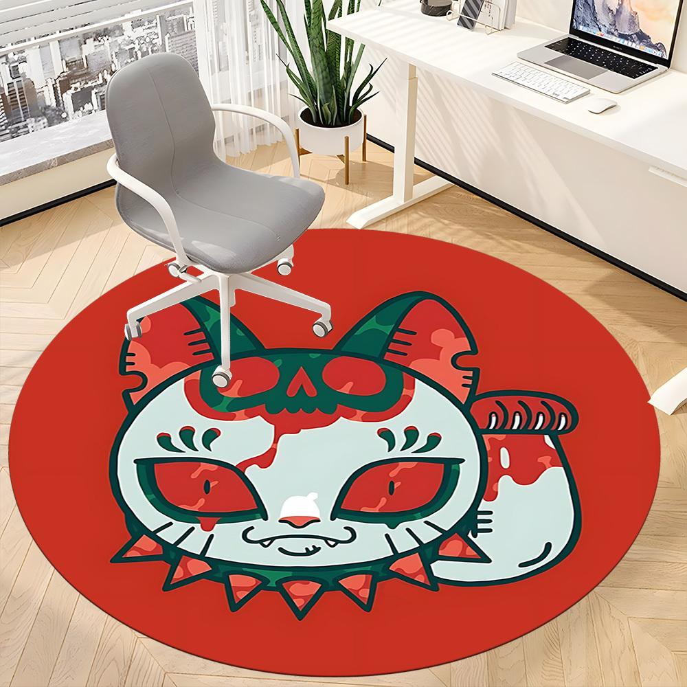 1pc Cats Skulls Office Round Area Rug, Mat Suitable For Office, Under Office Chairs Bedroom Living Room Home Decor, Room Deco
