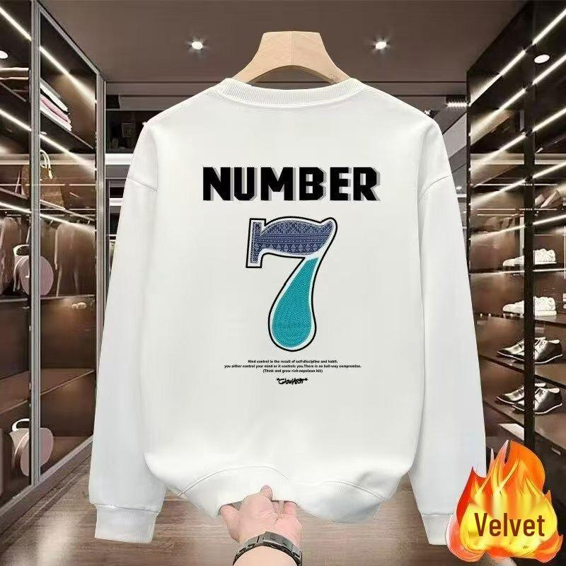 Top-Selling Men's No. 7 Long Sleeve Sweatshirt - Trendy Autumn/Winter High-Quality Hua Cotton Crew Neck.