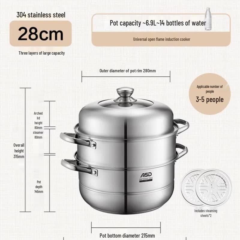 Aishida 304 Stainless Steel Steamer Stockpot