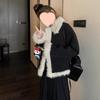 2025 Winter Women's French Chic Black Corduroy Lambswool Coat – Petite Eco-friendly Fur Plush Top
