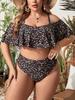 Plus Size Floral Two-Piece Bikini with Ruffles