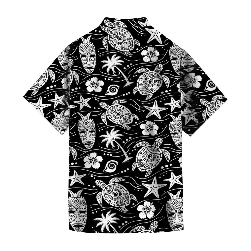 Men's Casual Loose Fit Short Sleeve Hawaiian Shirt Button Down Lightweight Summer Beach Shirt with Shark Print Design
