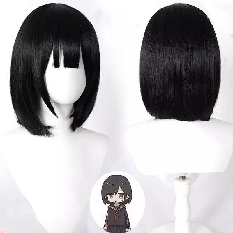 Girl Wearing Cos-style Short Straight Wig Pompadour-style JK Wig for Daily Wear or Anime Cosplay Wigs