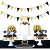 Silver Black Gold Party Decorations - 2Pcs Paper Pennant Banner Flags Men Birthday New Years Eve Retirement Graduation Anniversary Classroom Office