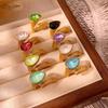 Bague CARLIDANA Haut de Gamme Mode Luxe Géométrique Plaqué Or Ouverte Acier Inoxydable Texturé Coloré Goutte d'Eau Zirconia pour Femme