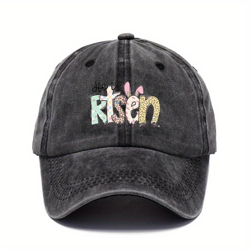 He Is Risen Easter Bunny Religious Baseball Cap Christian Washed Unisex Casual Adjustable Hat