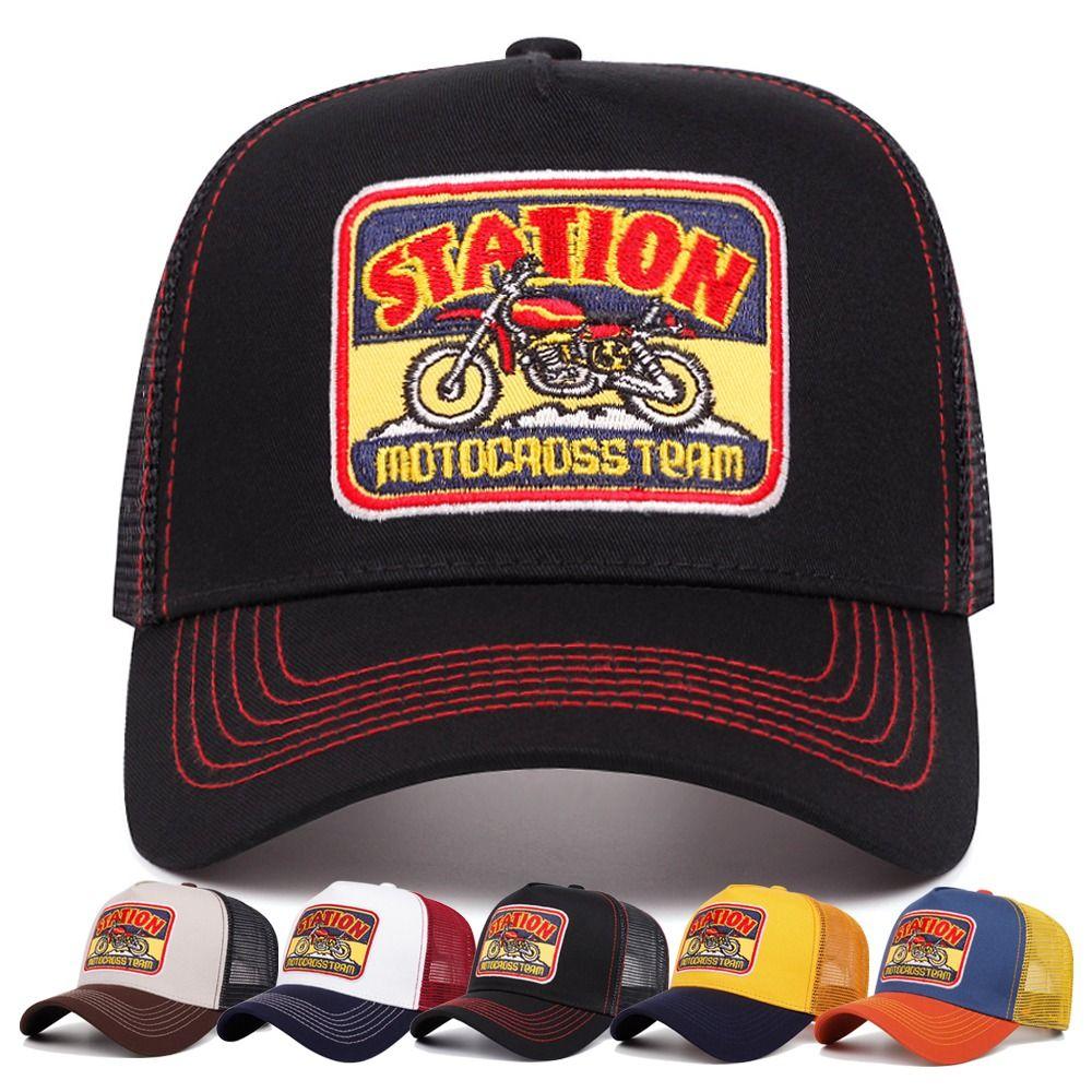 Adjustable Fishing Cap Motorcycle Embroidery Mesh Trucker Hat Fashion Baseball Cap  For Man Women