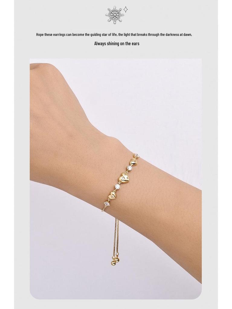 Elegant Zircon Heart Drawstring Bracelet - Luxurious, High-End Jewelry for Women