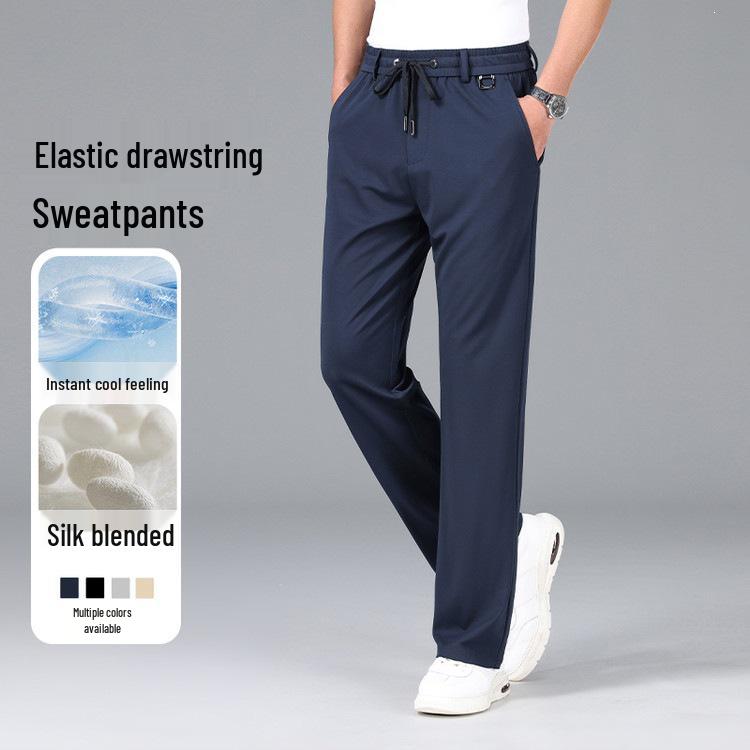 

Spring/Summer Mulberry Silk Nylon High-Elastic Casual Pants with UV Protection 6XL серый