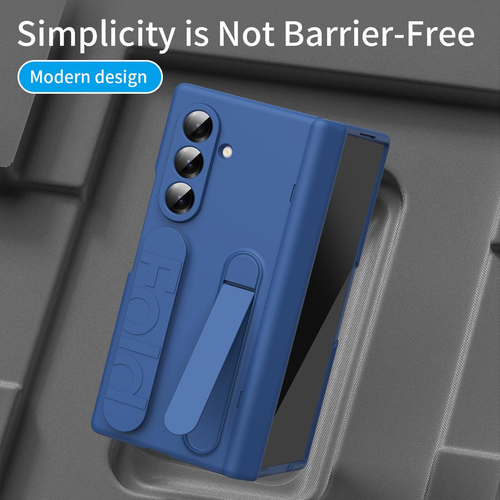 For Samsung Galaxy Z Fold7 5G Case with Tempered Glass Film Silicone Wristband Kickstand PC Phone Cover