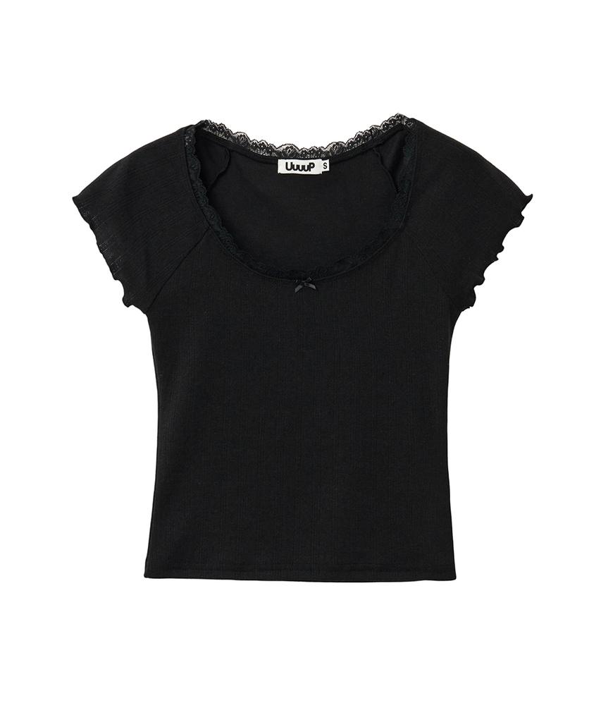 Yuupeu Lace Scoop Tee - Black