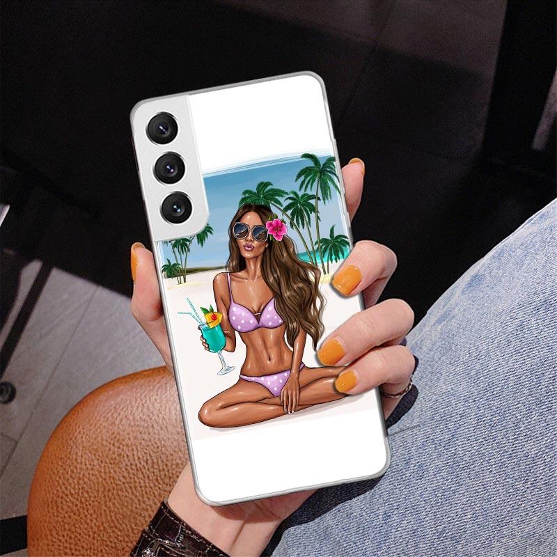 Girl Flamingo Summer Beach Phnoe Case for Samsung Galaxy S26 S25 Edge S23 S24 Ultra S22 Plus S21 S20 FE Unique Cover Soft Coque