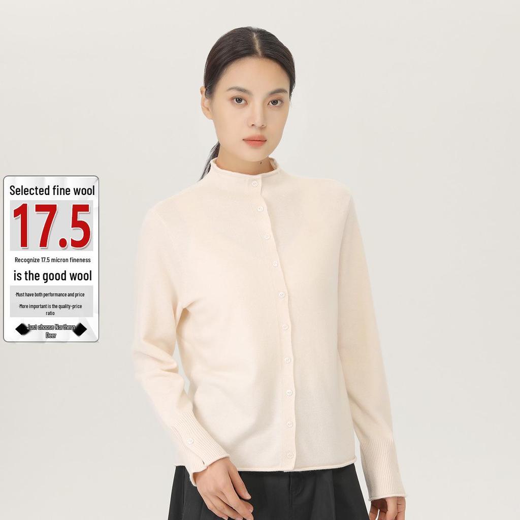 Northern Deer Women's High Neck Lamb Wool Knitwear - Light Luxury, Solid Color, French Simple Style