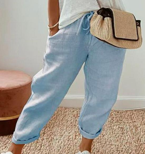 Pantalones Largos de Algodón para Mujer 2024 con Bolsillos y Cordón Elástico