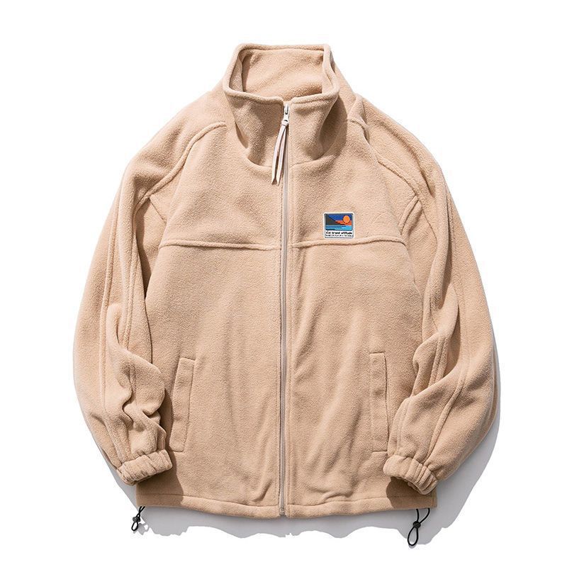 

Осенне-зимняя парная куртка из японской ягнячьей шерсти, флисовый свитер, мужская флисовая одежда с воротником-стойкой, студенческая повседневная куртка 2XL хаки