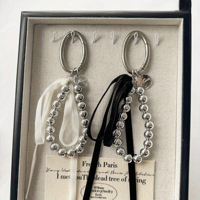 Elegant Ribbon Bowknot Bag Hanging Decoration Key Chain for Women Beads Key Rings Jewelry Girl Accessories