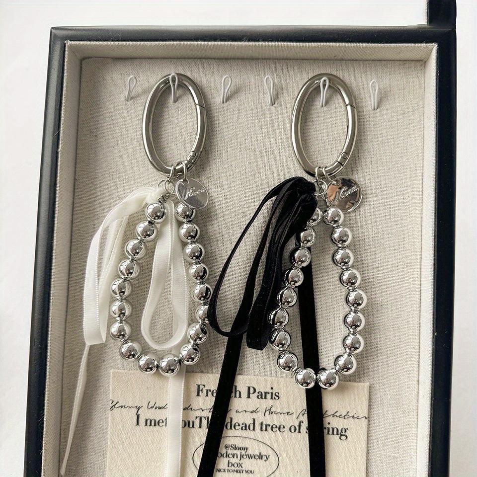 Elegant Ribbon Bowknot Bag Hanging Decoration Key Chain for Women Beads Key Rings Jewelry Girl Accessories