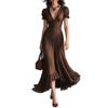 European and American French Elegant Medium Long Sexy Deep V-Neck Short Sleeve TikTok Spot Long Dress Dress
