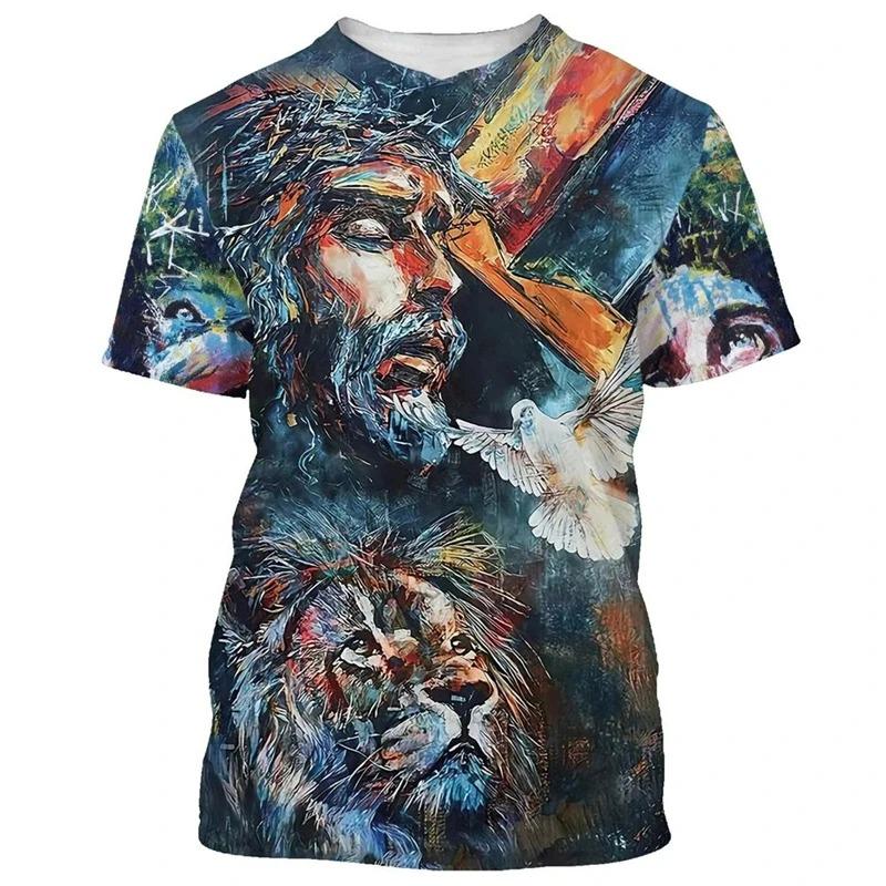 3D Jesus Cross Graphic Printed Men's T-Shirt Fashion Christian Religion Harajuku Y2K T Shirt Unisex Short Sleeve Oversized Tees
