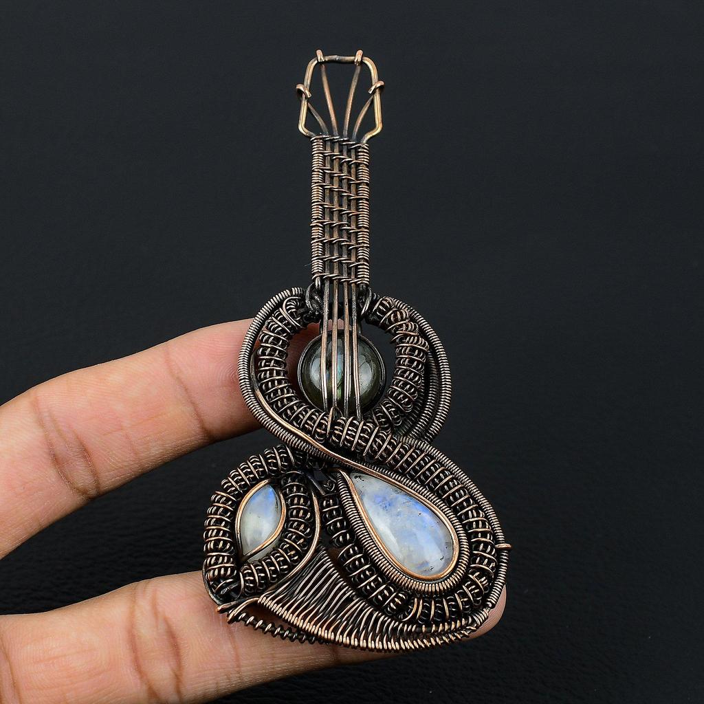 Rainbow Moonstone Pendant Gemstone Jewelry, 999 Copper Wire Wrapped Pendant, Handmade Beautiful Jewelry Pendant