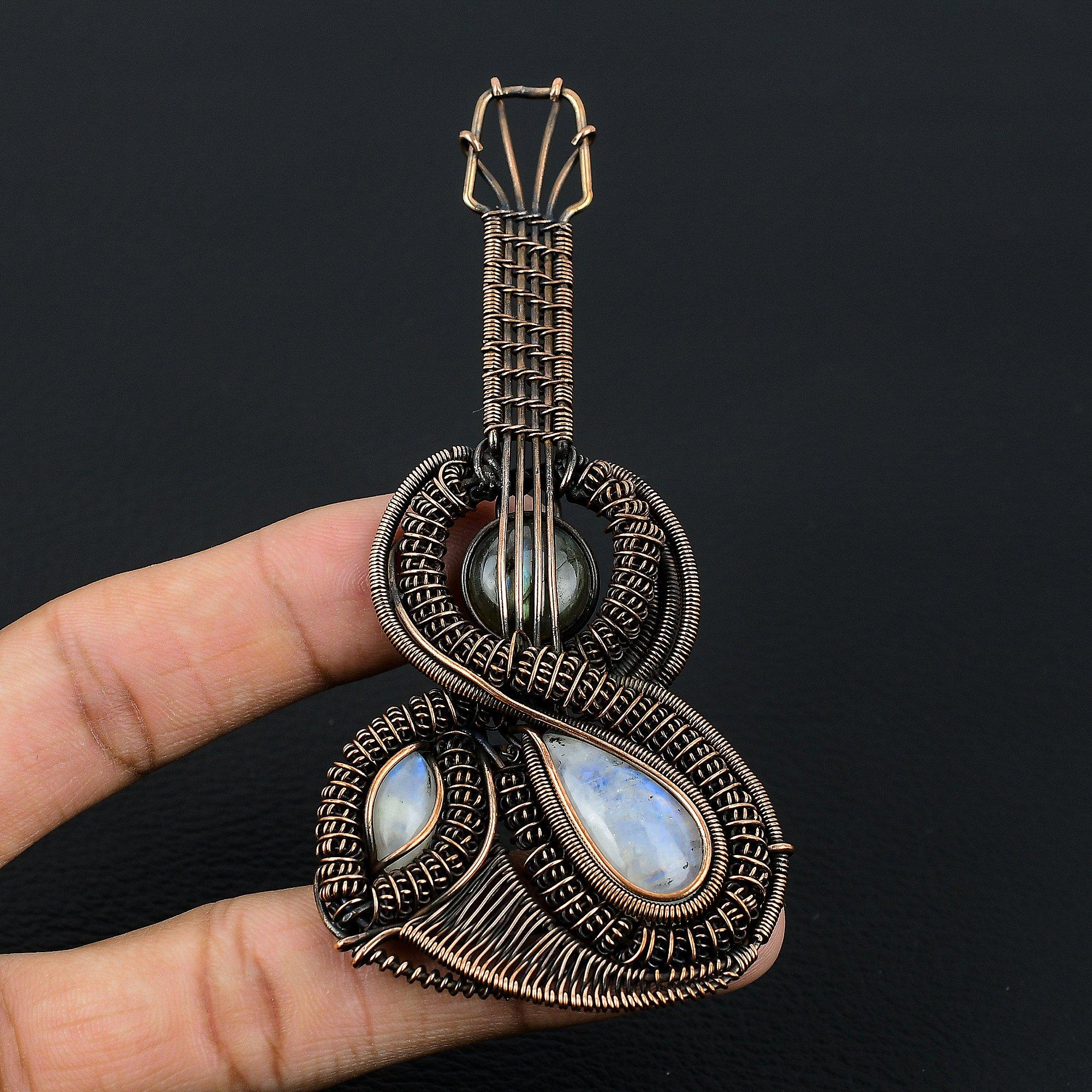 

Подвеска из радужного лунного камня, ювелирное изделие из драгоценного камня, подвеска, обернутая медной проволокой 999 пробы, красивая подвеска ручной работы 3.55 Inches