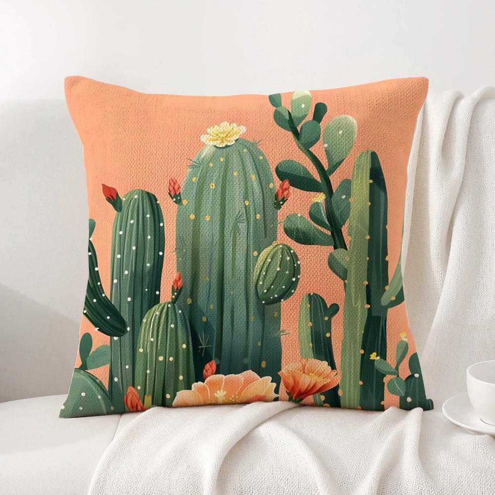 Retro Cactus Cushion Cover Natural Linen Organic Fabric DoubleSided Printing Sofa Home Decor Gift Pillow Cover