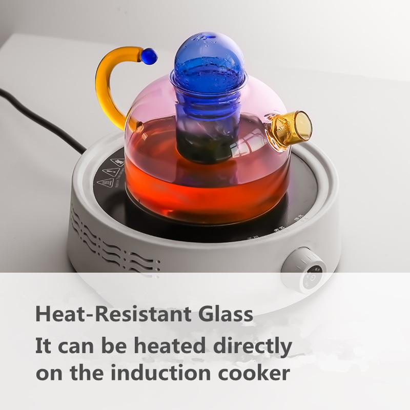 Colorful Heat-Resistant Glass Teapot And Tea Cup Set with Tea Infuser - Durable Glass Teaware Kettle for Brewing Tea