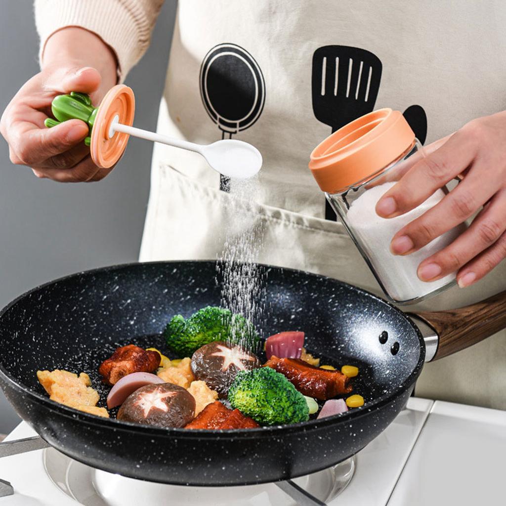 Kitchen Seasoning Jar Set Cactus Shape Lid Glass Bottle Good Sealing Spice Container with Bottom Tray 3Pcs