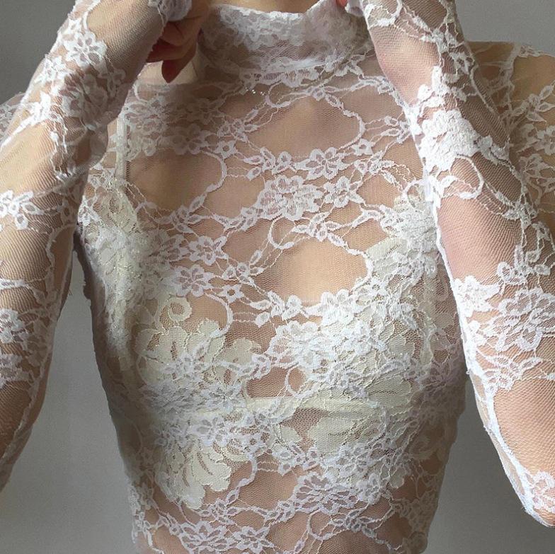 Sexy Lace Patchwork Sheer Long Sleeve Top - Slim Fit, Lightweight, Sun Protection