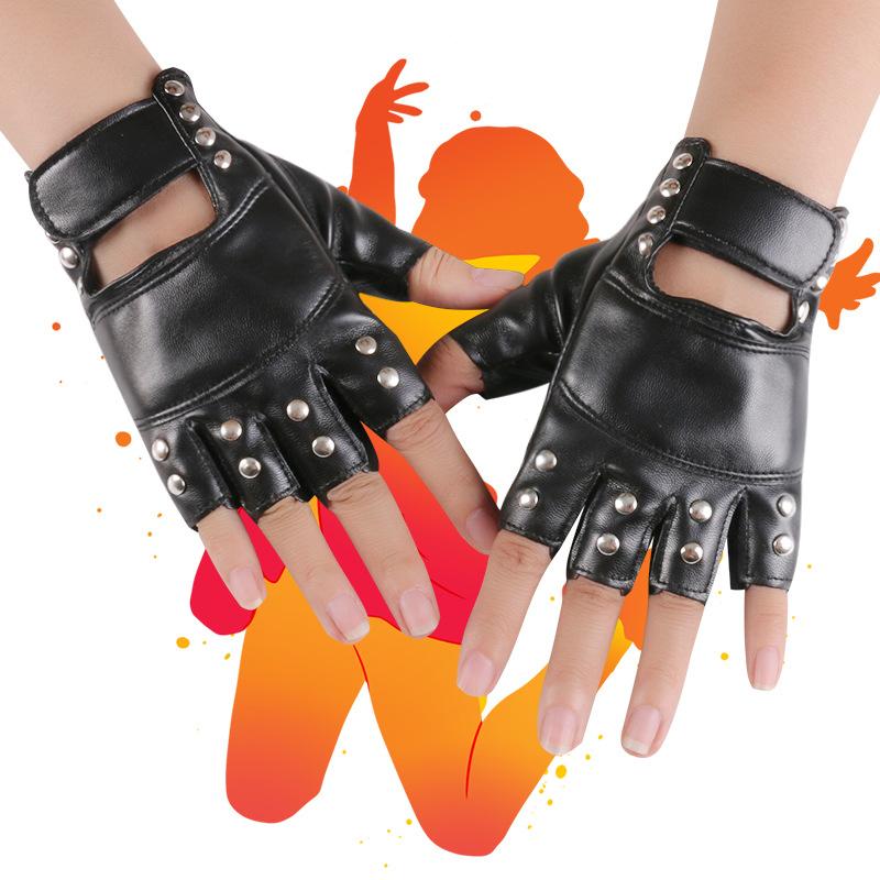Leather Gloves Half Fingers Revealing Fingers Nightclub Performance Ladies Punk Non Mainstream PU Leather Street Dance Gloves