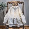 Chemises et Hauts Brodés en Lin pour Femmes Col Revers Bouton Automne Original Vintage Femme Ample Blouse