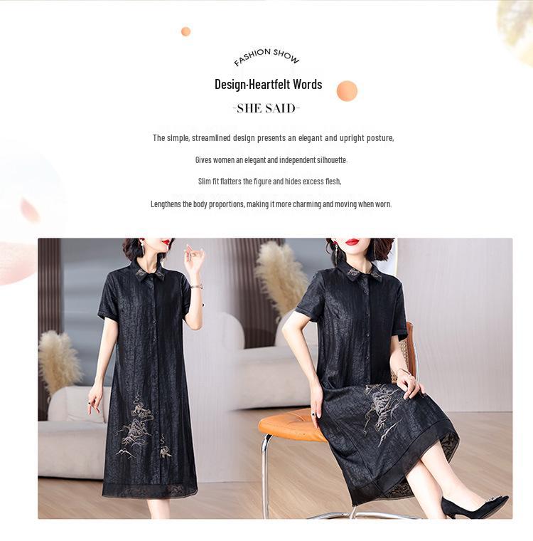 Plus Size Tummy Concealing Xiangyun Silk Dress with Cracked Pattern and New Chinese Style Cardigan